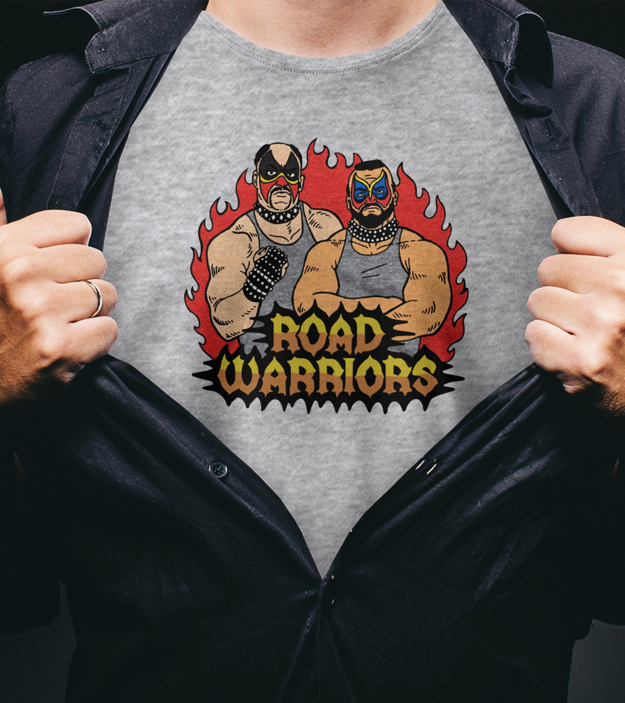 Road Warriors Homage Merch Wrestlers In Flame Background T-Shirt