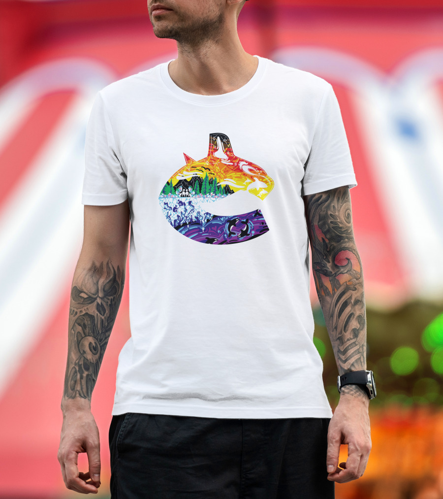 Vanbase Merch Vancouver Canucks Pride Orca Rainbow T-Shirt