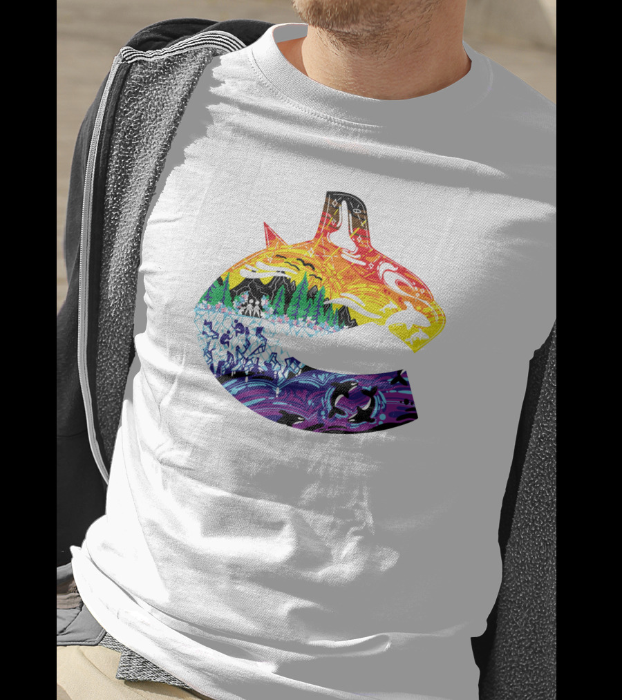 Vanbase Merch Vancouver Canucks Pride Orca Rainbow T-Shirt