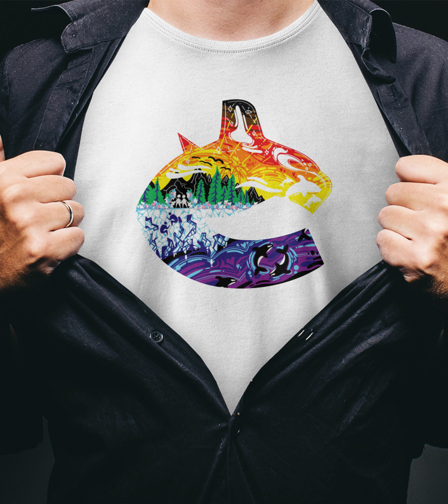 Vanbase Merch Vancouver Canucks Pride Orca Rainbow T-Shirt