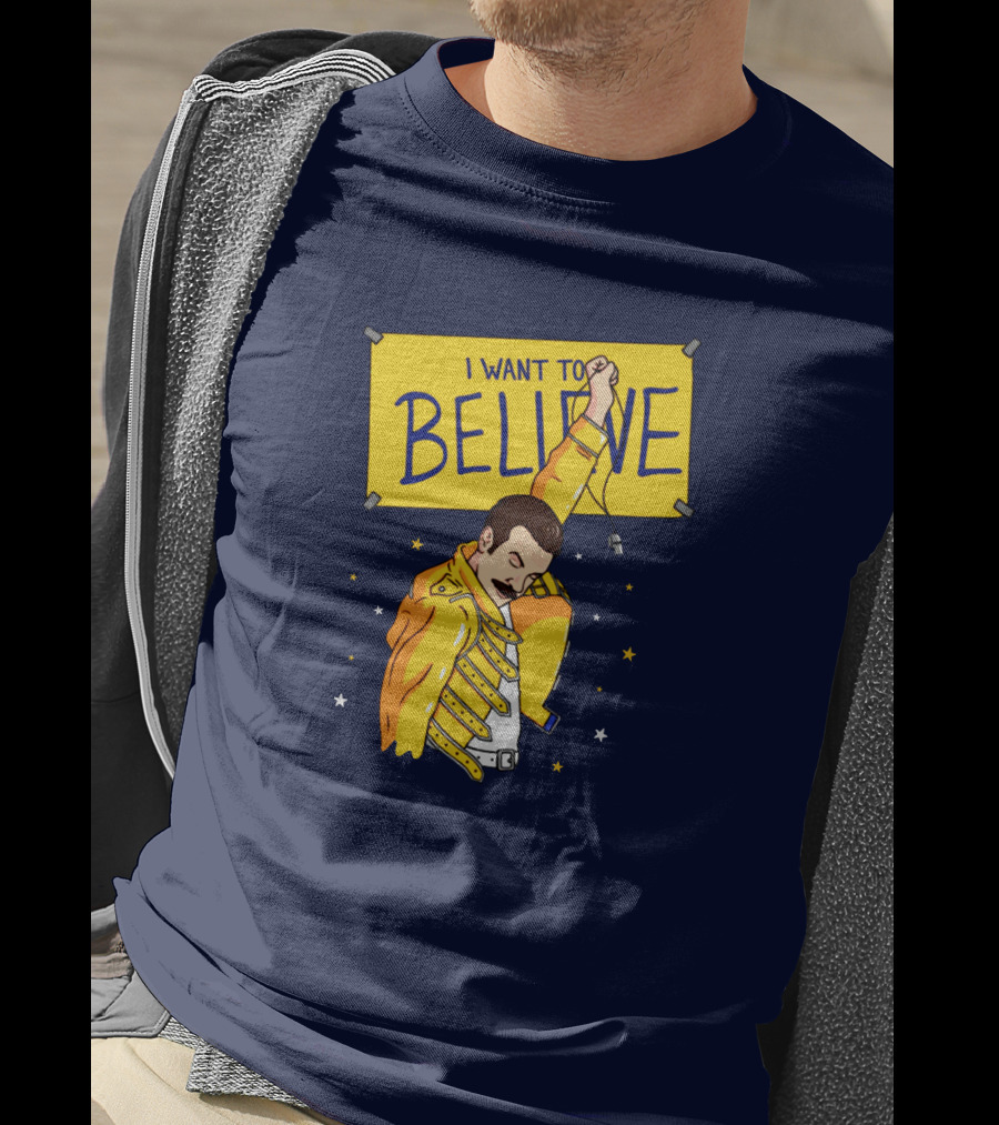 Teefury Store I Want To Believe Freddie Mercury Optimistic Coach T-Shirt