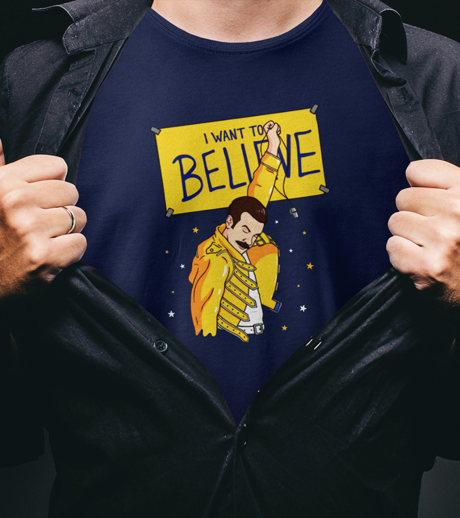 Teefury Store I Want To Believe Freddie Mercury Optimistic Coach T-Shirt