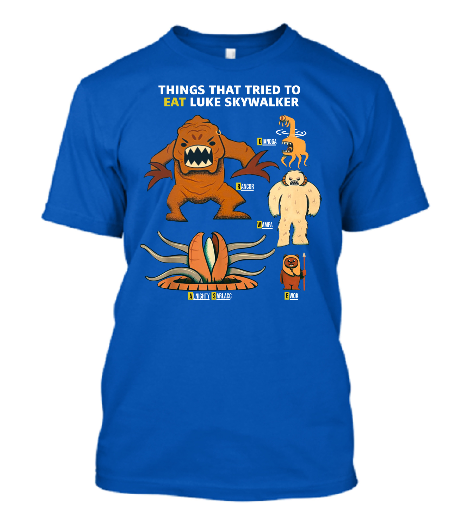 Things That Tried To Eat Luke Skywalker: Rancor, Wampa, Sarlacc, Sando Aqua Monster, Ewok T-Shirt