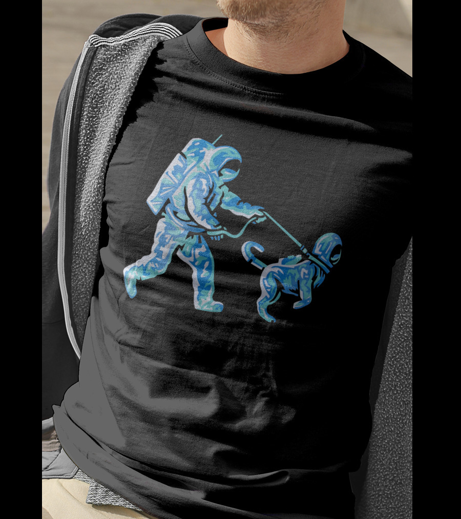 Merch Moon Man Walking Dog In Neon T-Shirt