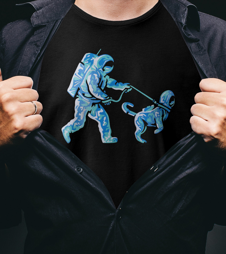 Merch Moon Man Walking Dog In Neon T-Shirt