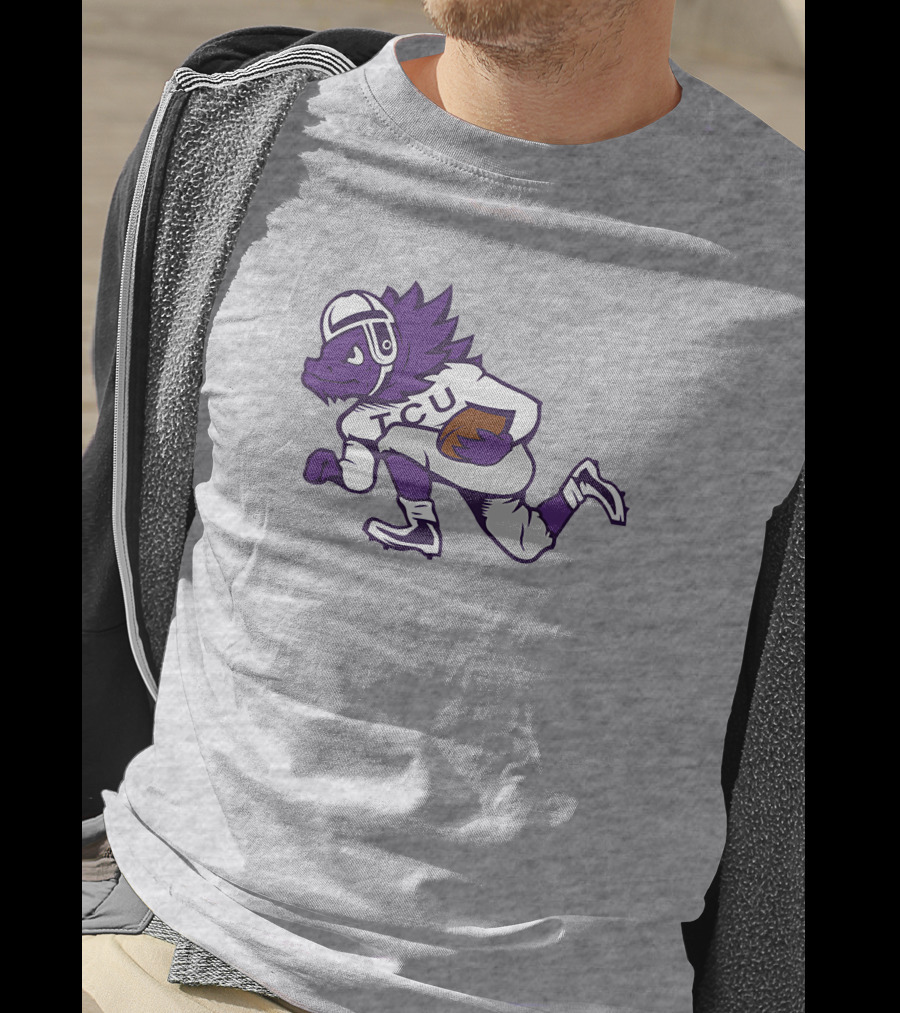Running Horned Frog TCU Football Player In Purple And White Jersey T-Shirt