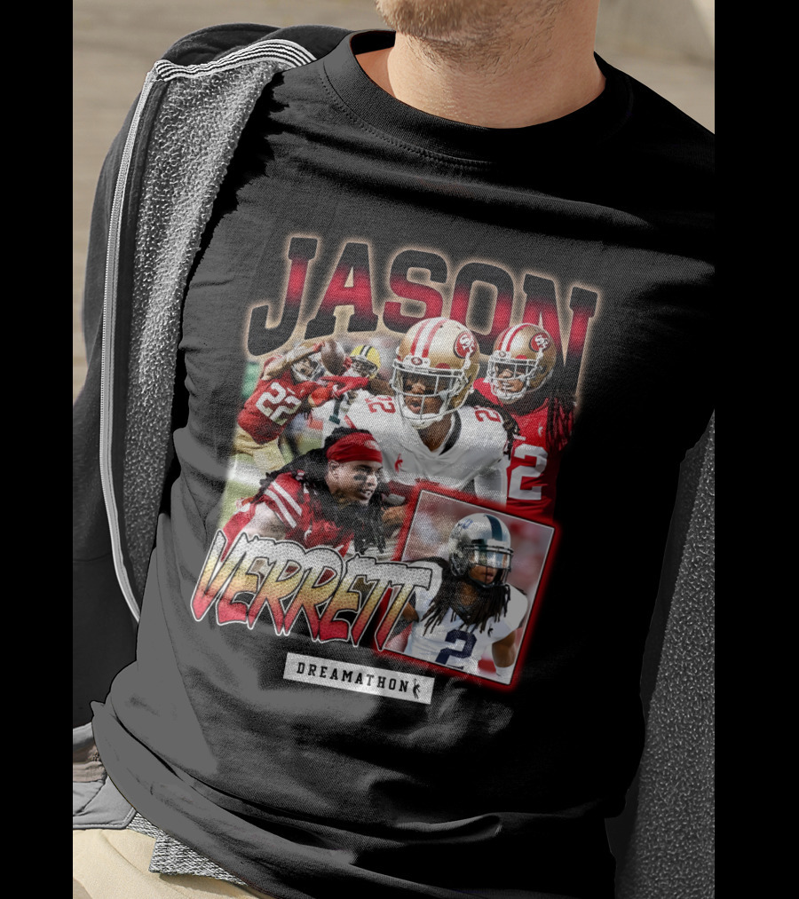 Jason Verrett Dreamathon San Francisco Football Collage T-Shirt