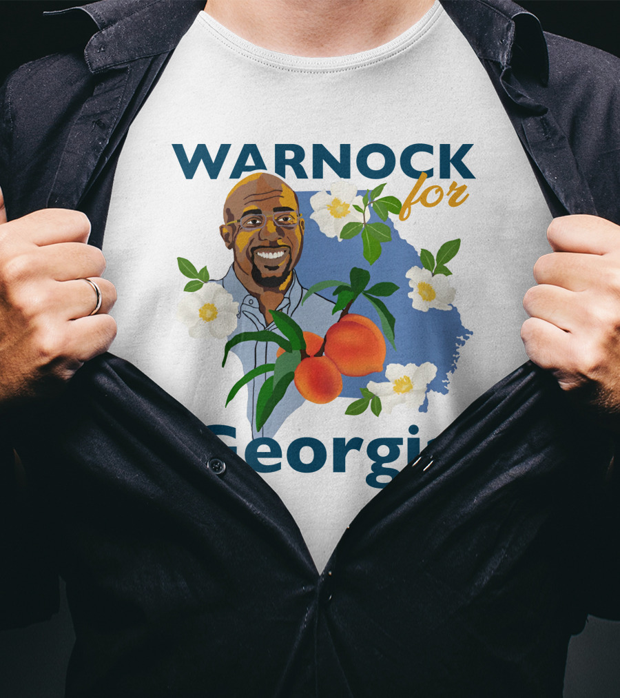 Warnock For Georgia Raphael Warnock Peaches And Blossoms T-Shirt