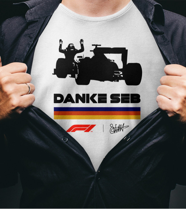 Formula 1 Danke Seb Vettel Silhouette With F1 Logo And Signature T-Shirt