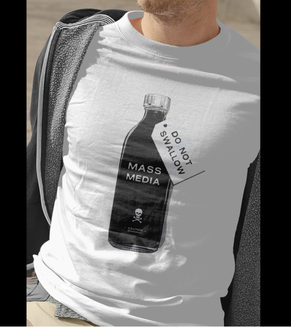 Archillect CAUTION BRAINWASH Do Not Swallow Mass Media Skull And Crossbones T-Shirt