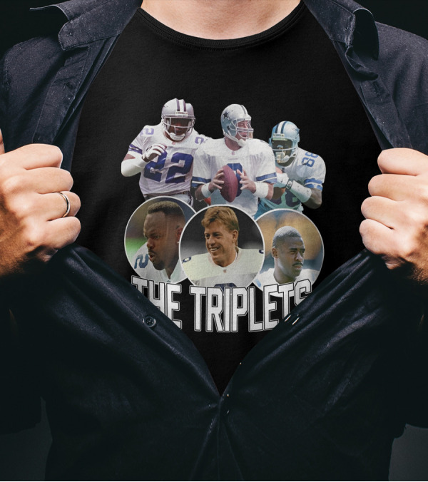 Dak Prescott The Triplets Emmitt Smith Troy Aikman Michael Irvin Dallas Cowboys Legends T-Shirt