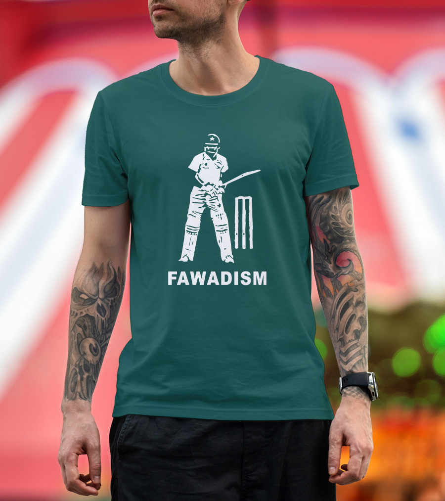 Cricketer Fawadism with Batting Icon and Star Cap T-Shirt