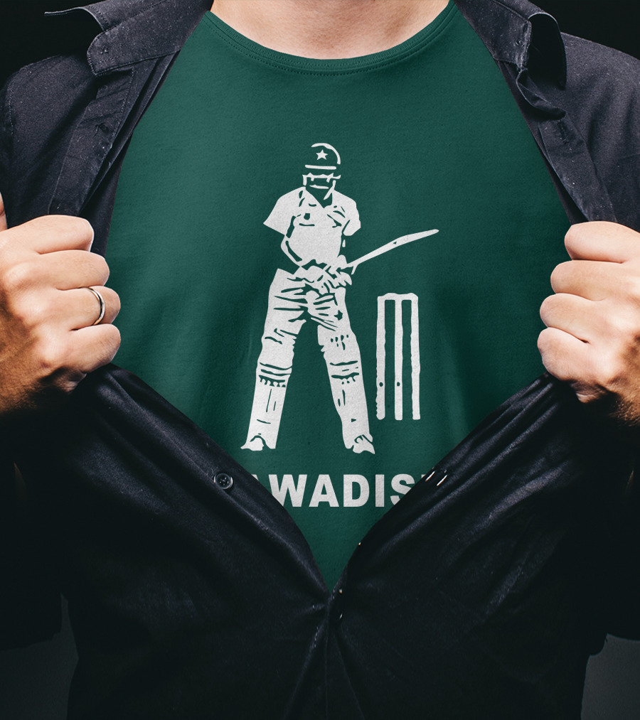 Cricketer Fawadism With Batting Icon And Star Cap T-Shirt