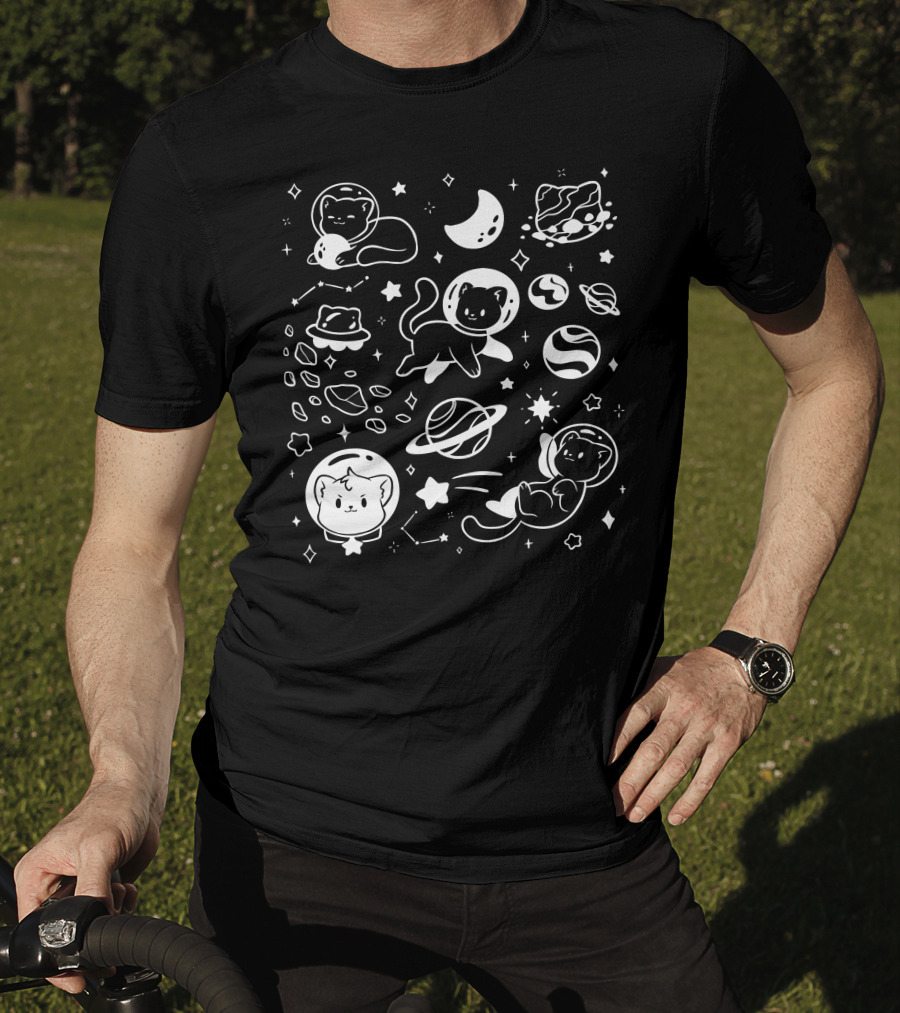 Helloapparel Space Cat Astronauts With Planets And Stars T-Shirt