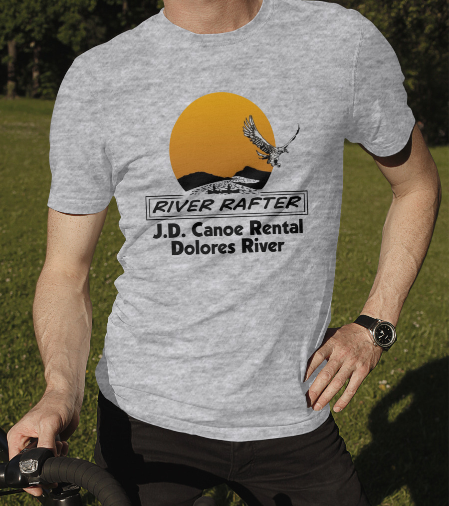 River Rafter J.D. Canoe Rental Dolores River Eagle Sunset T-Shirt