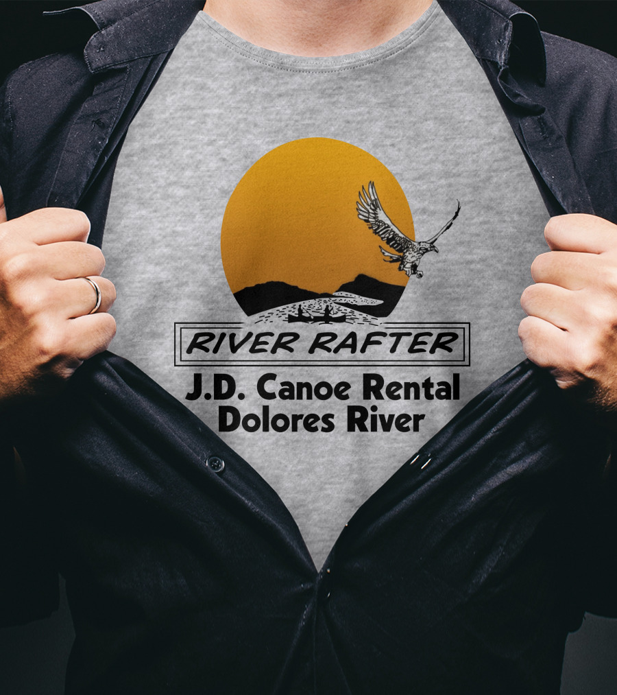 River Rafter J.D. Canoe Rental Dolores River Eagle Sunset T-Shirt