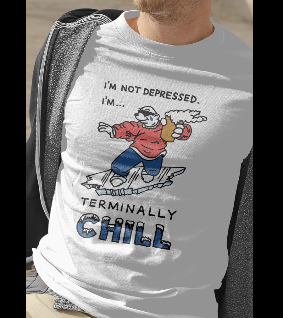 I'm Not Depressed I'm Terminally Chill Surfing Polar Bear T-Shirt
