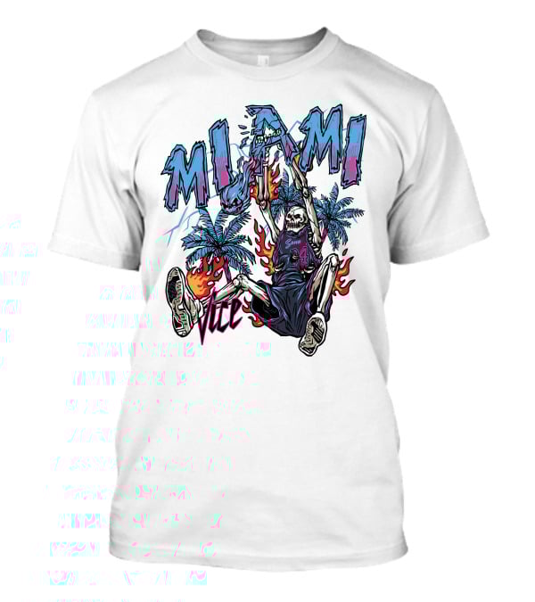 Sana Detroit Vice Miami Basketball Skeleton Dunking With Palm Trees And Flames T-Shirt
