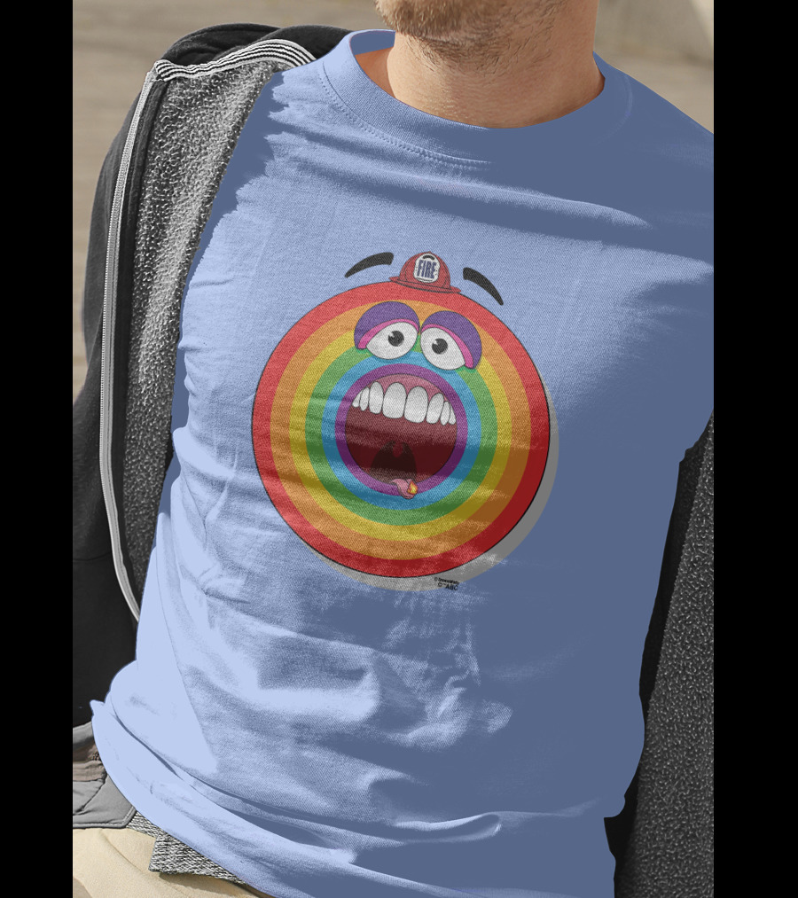 Firefighter Rainbow Face With Comic Mouth By Ernest Doty T-Shirt