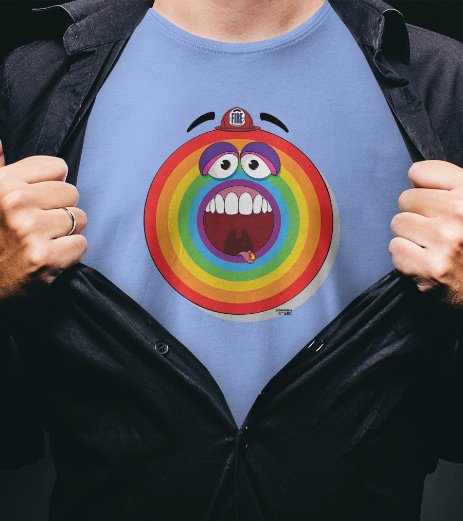 Firefighter Rainbow Face With Comic Mouth By Ernest Doty T-Shirt