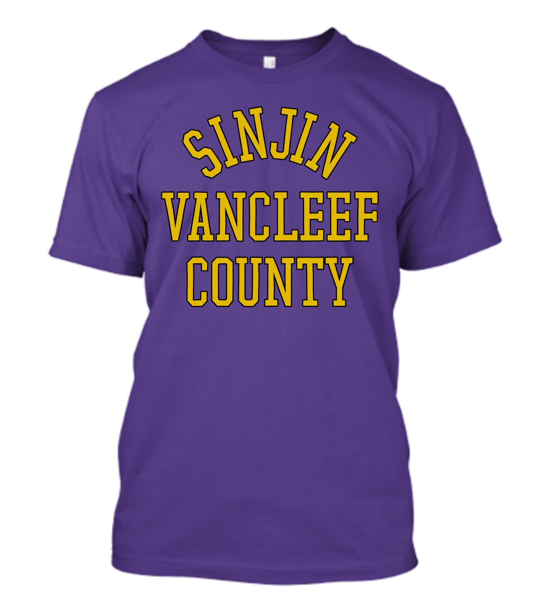 Sinjin Drowning Merch Sinjin Vancleef County Arch Style Purple Gold Lettering T-Shirt