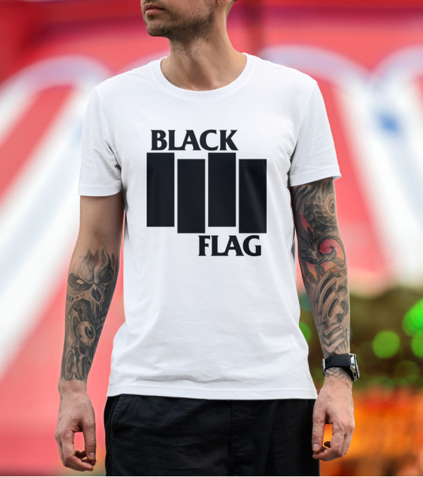 Premium T-Shirt: Black Flag Band Iconic Bar T-Shirt Black Flag Band Iconic Bar T-Shirt