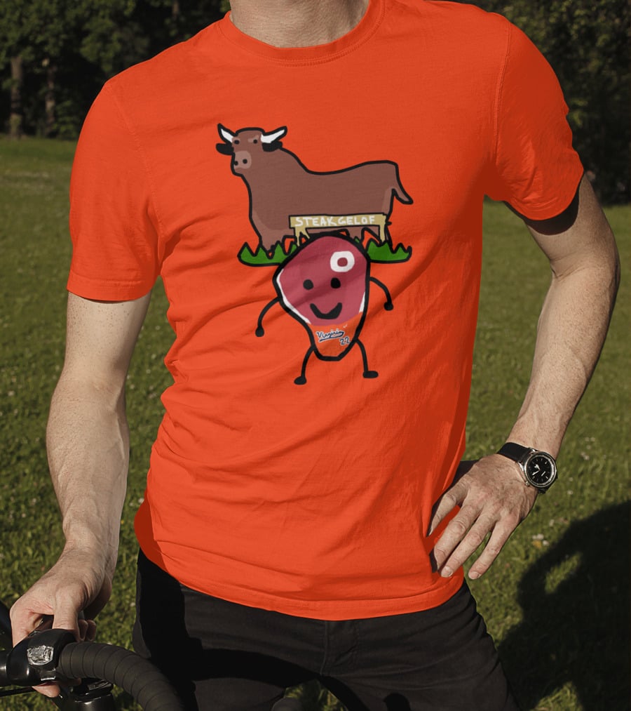 Steak Gelof Virginia 22 Cartoon Bull And Smiling Meat Character On Red T-Shirt