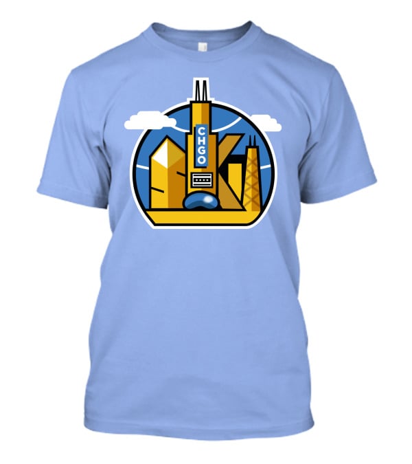 CHGO Skyline Blue Skies Sports Icon With Landmarks T-Shirt