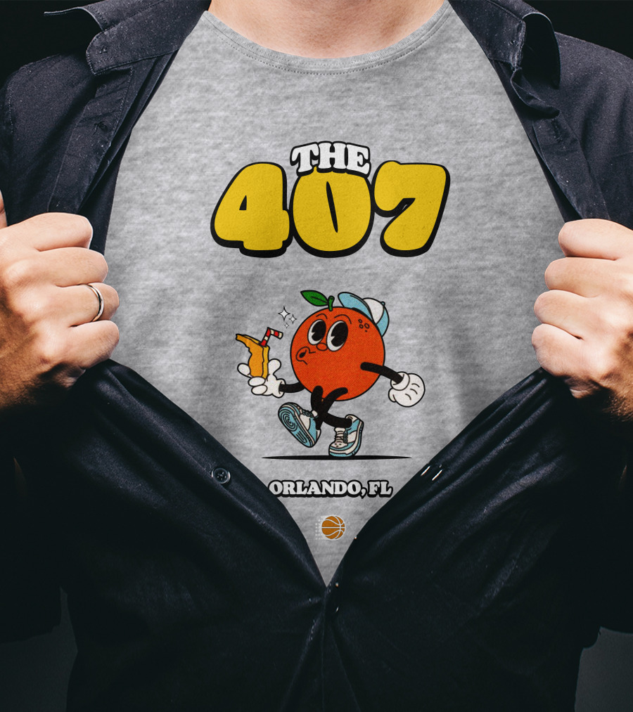 THE 407 Orlando FL Basketball Orange Character T-Shirt