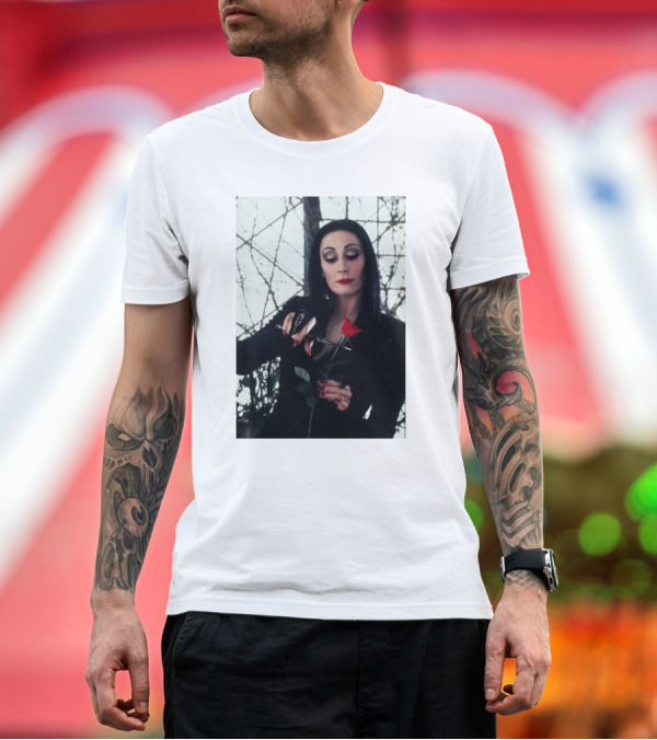 Premium T-Shirt: Morticia Addams Anjelica Huston Cutting Rose Scene T-Shirt Morticia Addams Anjelica Huston Cutting Rose Scene T-Shirt