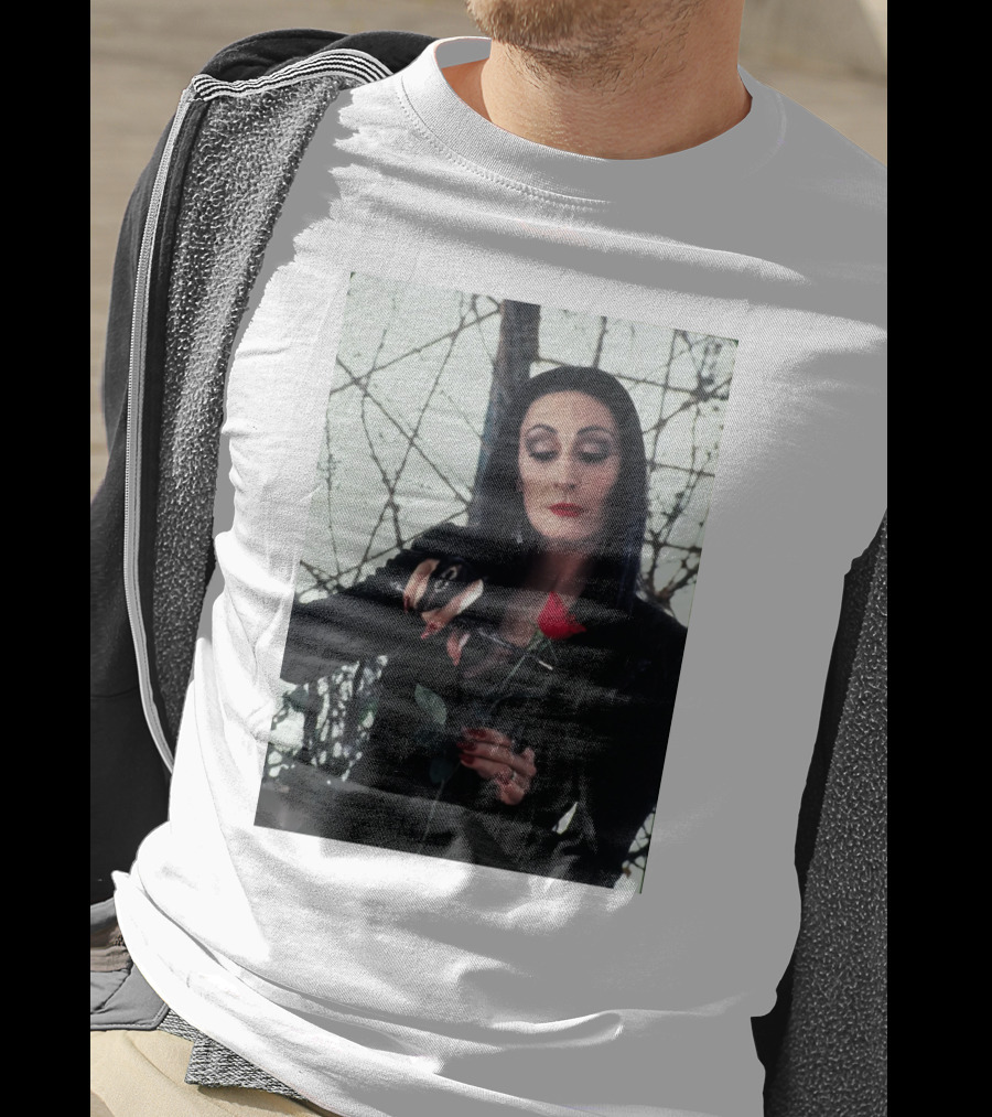 Morticia Addams Anjelica Huston Cutting Rose Scene T-Shirt
