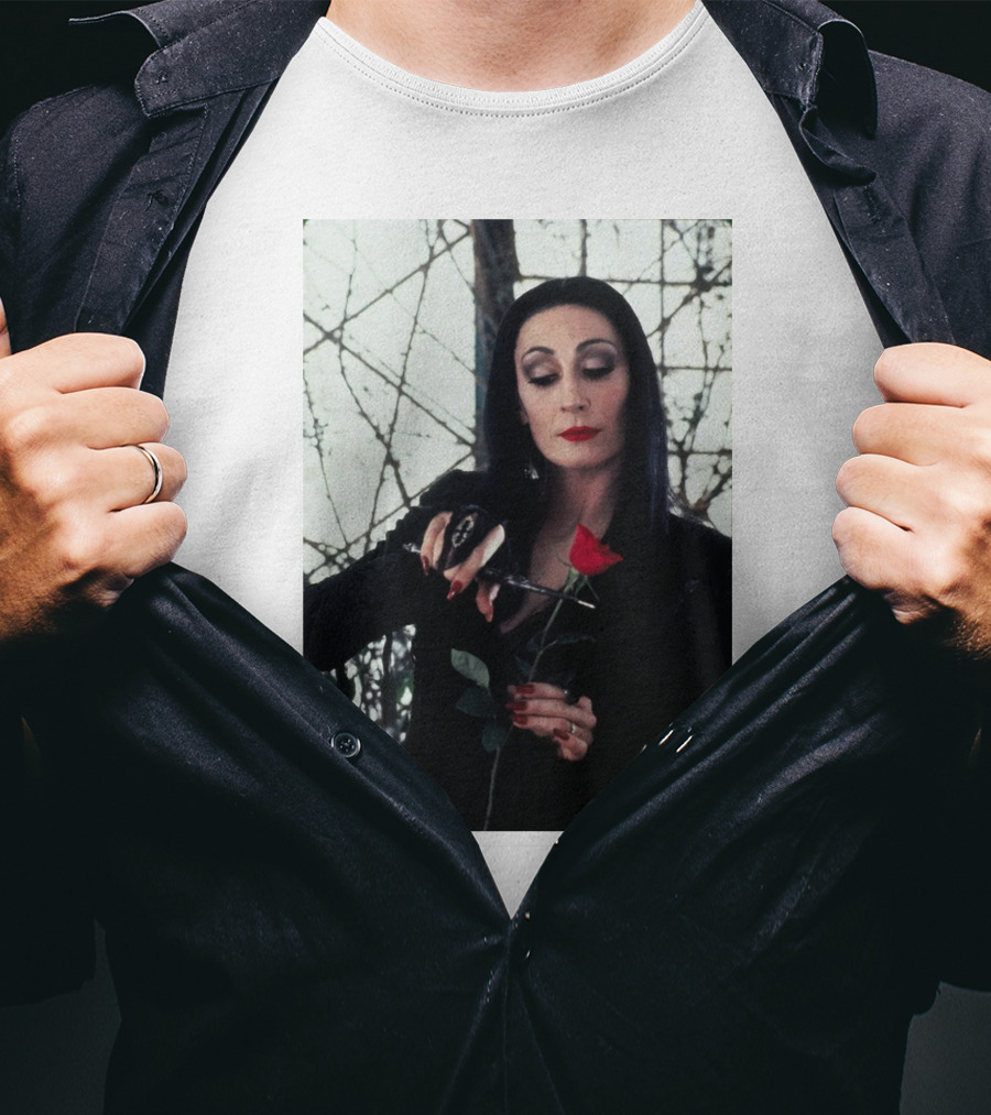 Morticia Addams Anjelica Huston Cutting Rose Scene T-Shirt