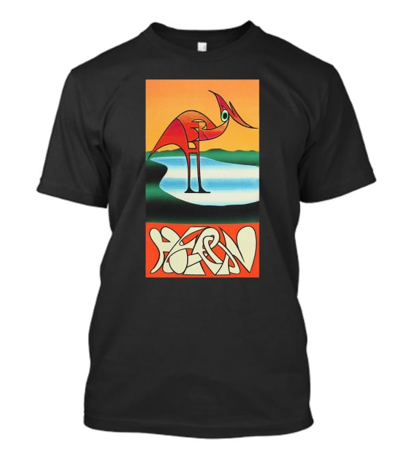 Heron Preston Abstract Bold Graphic Stork Art Orange Teal Lake T-Shirt