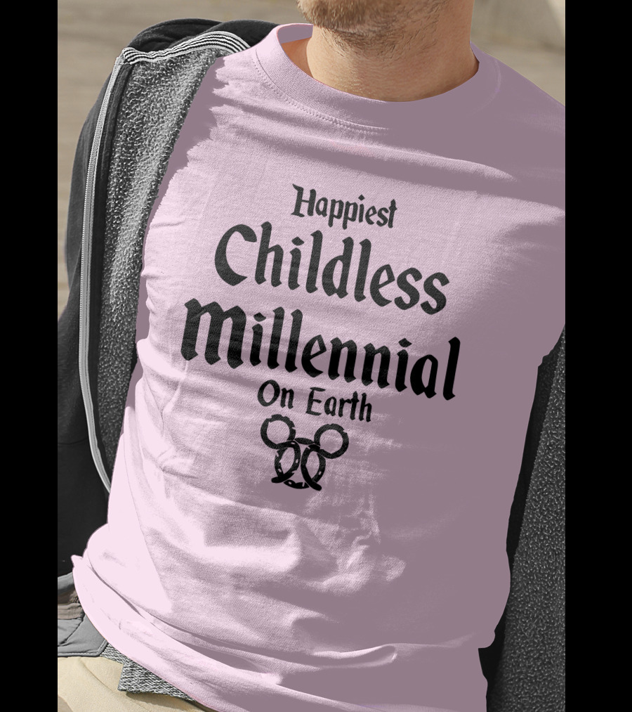 Happiest Childless Millennial On Earth With Minimalistic Disney Mickey Mouse Ears T-Shirt