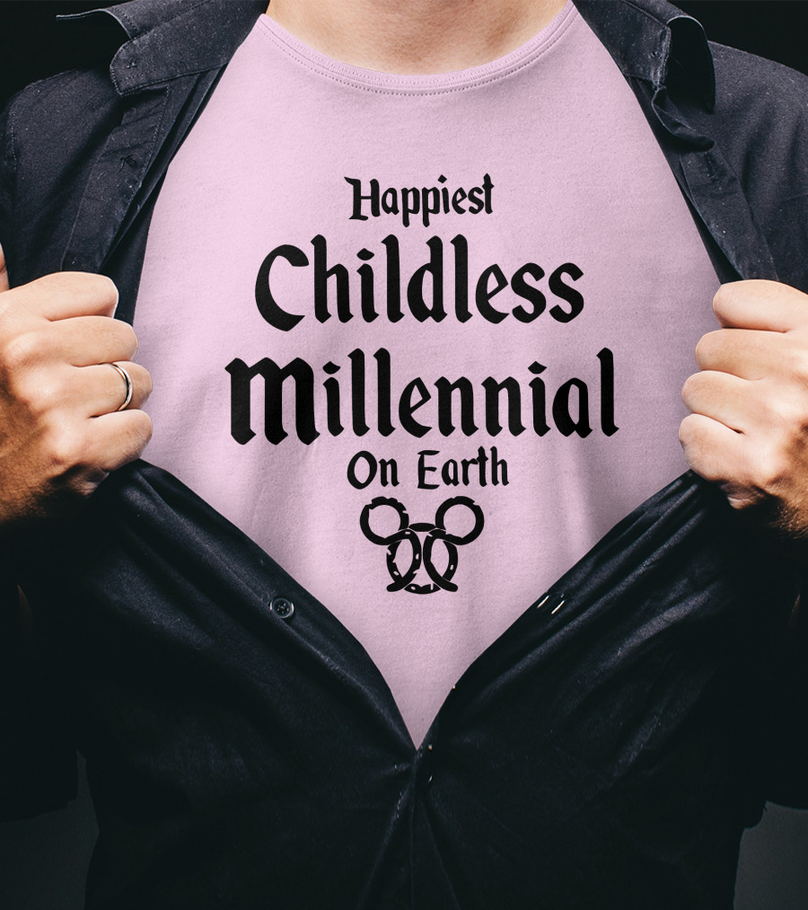 Happiest Childless Millennial On Earth With Minimalistic Disney Mickey Mouse Ears T-Shirt