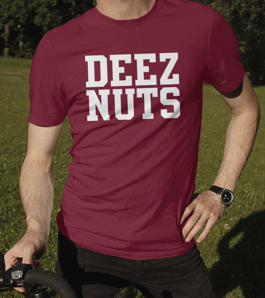 DEEZ NUTS Text Bold White On Dark T-Shirt