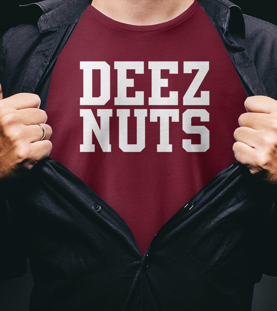DEEZ NUTS Text Bold White On Dark T-Shirt