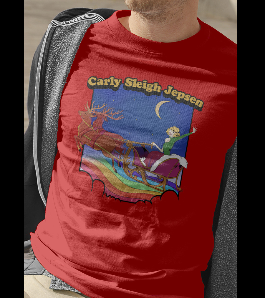 Carly Sleigh Jepsen Christmas Reindeer Sleigh Adventure Under Moonlit Sky T-Shirt