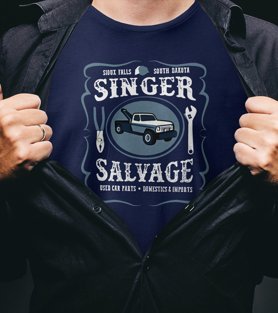 Sioux Falls South Dakota Singer Salvage Used Car Parts Domestics Imports T-Shirt