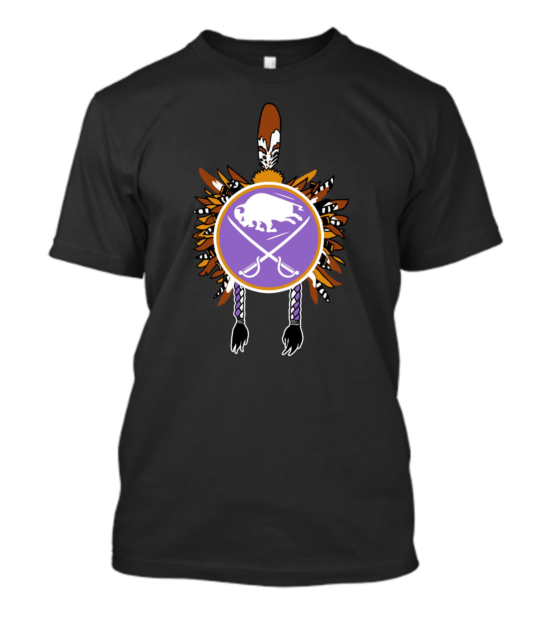 Buffalo Sabres Native American Feathered Symbol With Purple Circle And Crossing Sticks T-Shirt