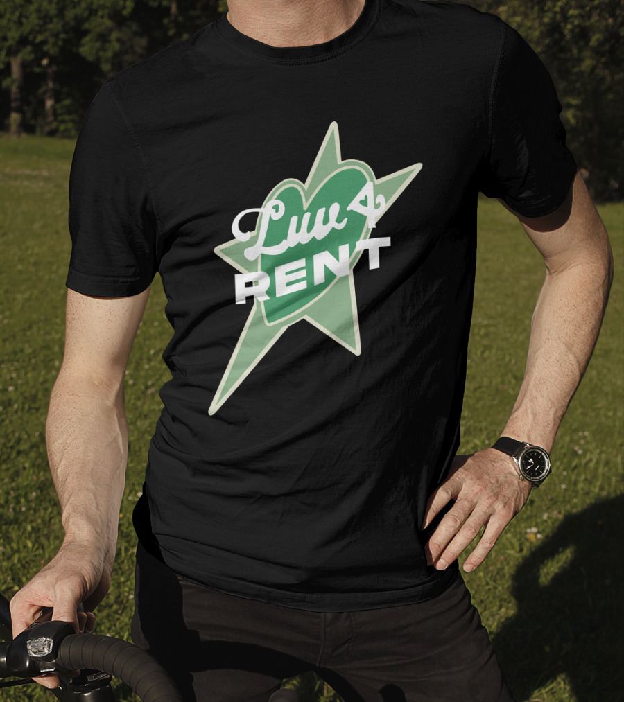 Luv 4 Rent Green Heart With Starburst Background T-Shirt