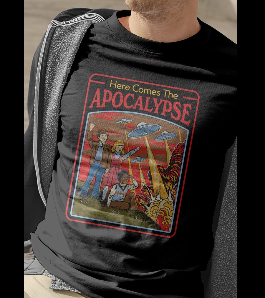 Here Comes The Apocalypse UFO Invasion With Kids And Explosions T-Shirt