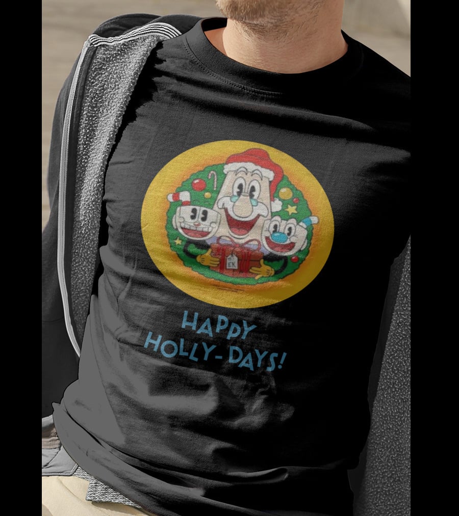 Happy Holly-Days Christmas Santa Cuphead And Mugman T-Shirt