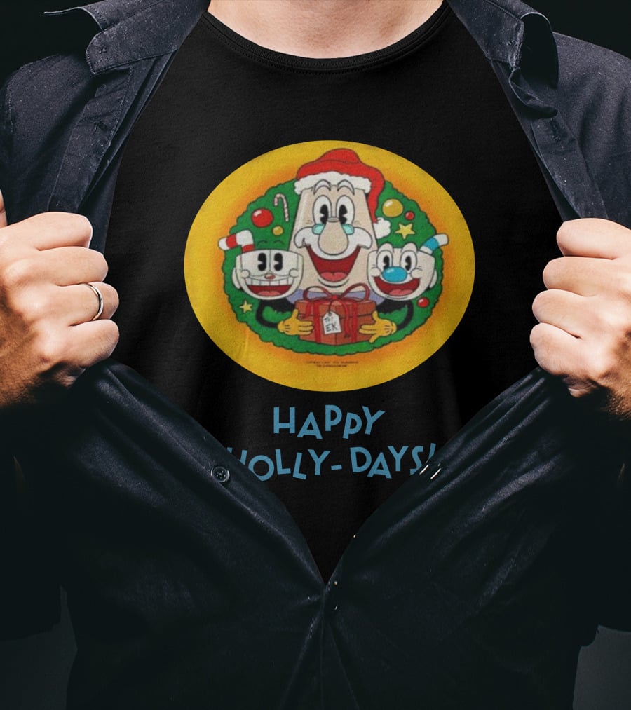 Happy Holly-Days Christmas Santa Cuphead And Mugman T-Shirt