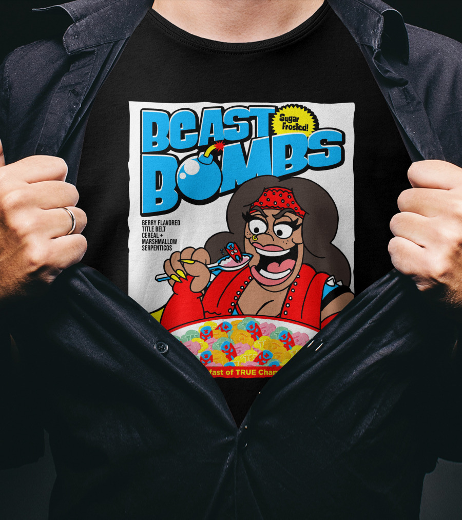 BEAST BOMBS Sugar Frosted Berry Flavored Title Belt Cereal With Marshmallow Serpenticos The Only Breakfast Of True Champion Nyla Rose T-Shirt