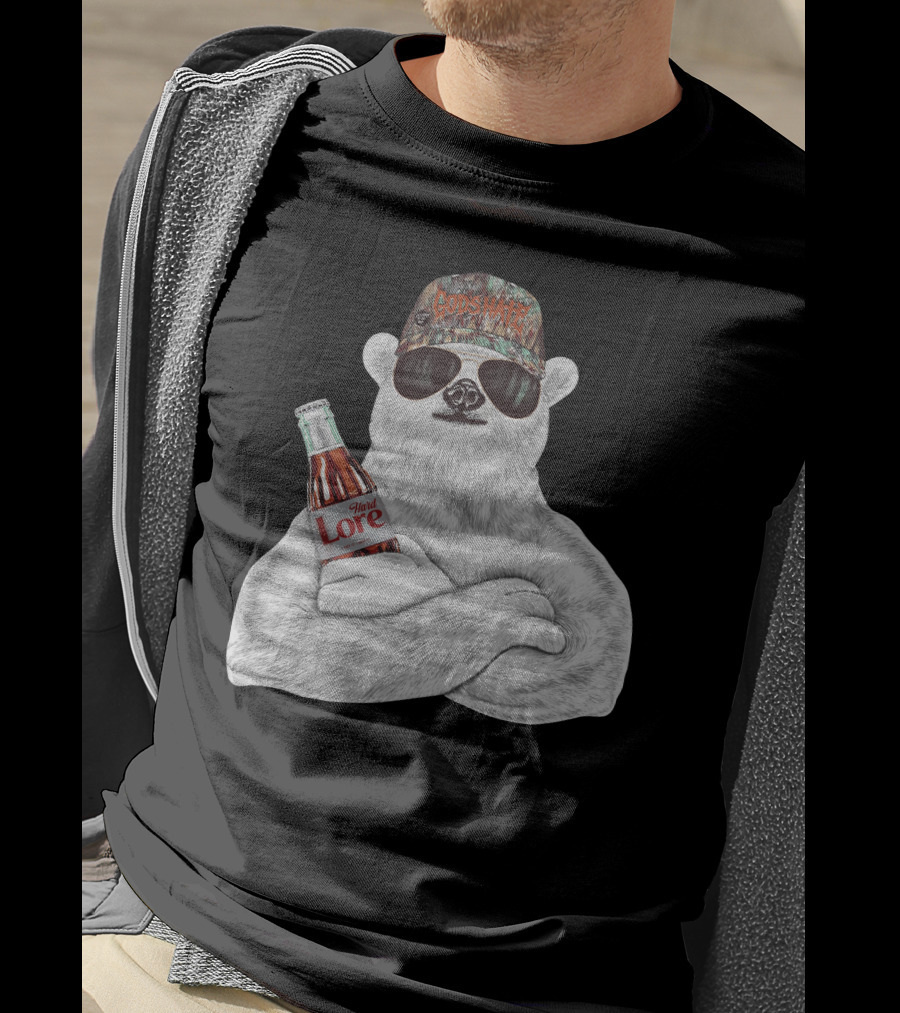 Polar Bear Gods Hate Hard Lore Camo Hat Sunglasses Holding Bottle T-Shirt
