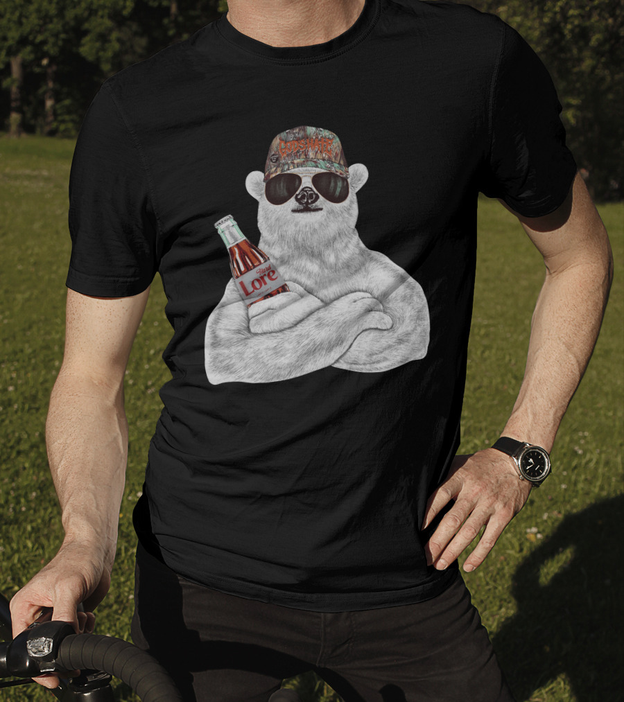 Polar Bear Gods Hate Hard Lore Camo Hat Sunglasses Holding Bottle T-Shirt