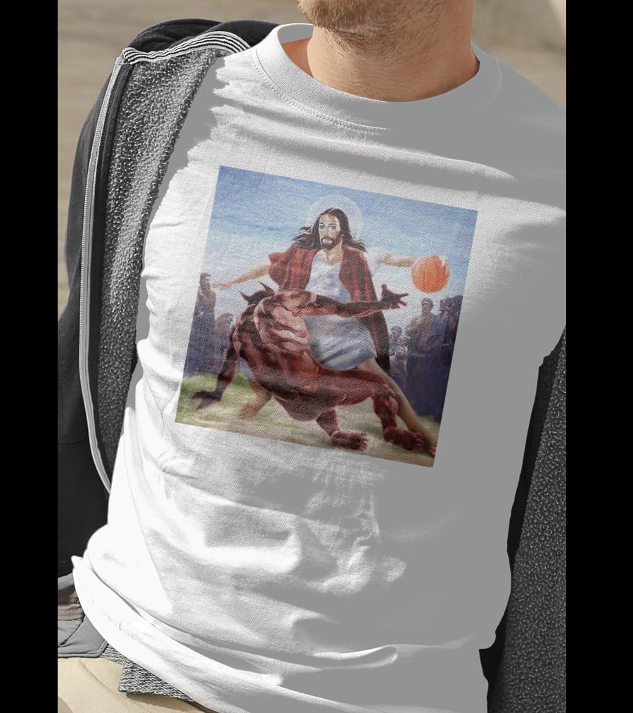 Jesus Dribbling Basketball Past Demon With Onlookers T-Shirt
