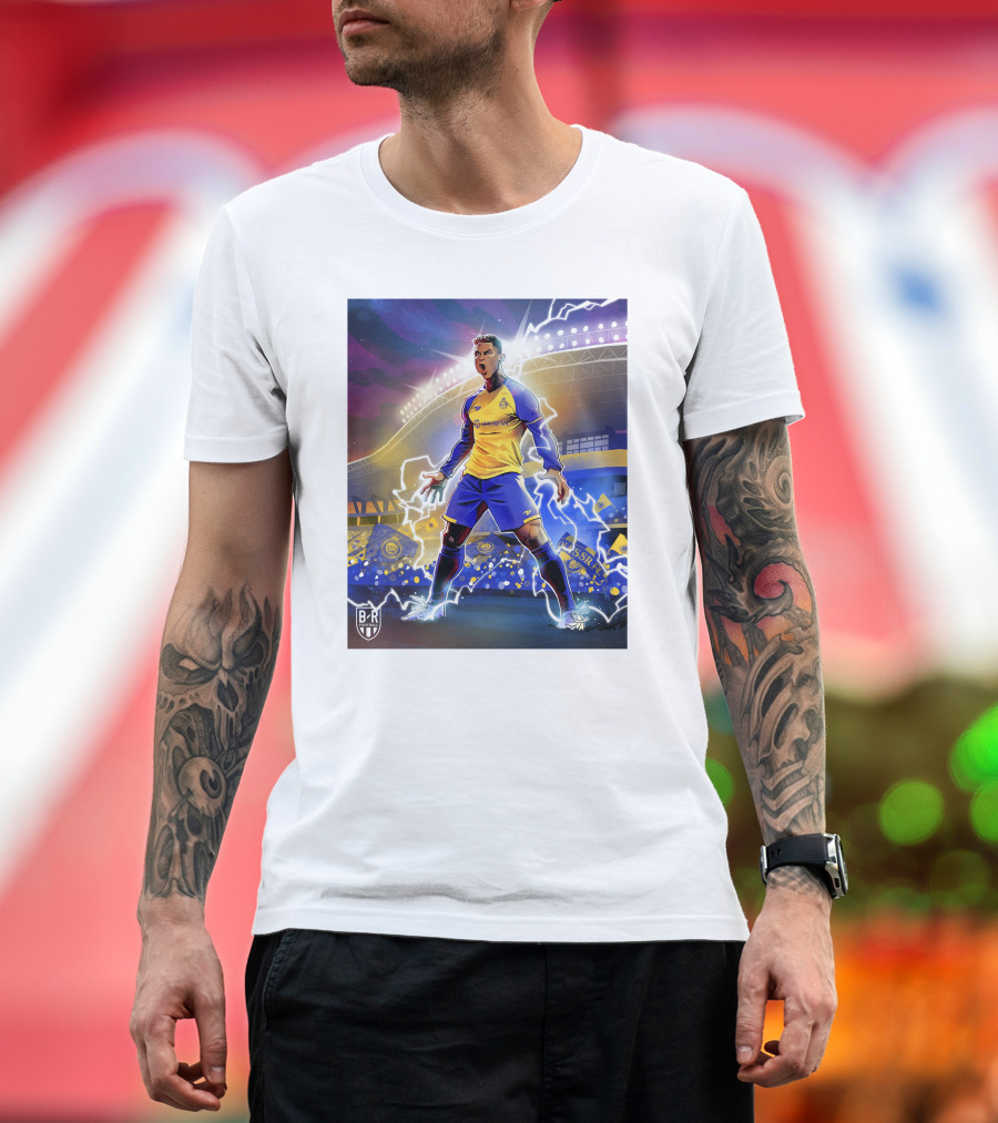 Cristiano Ronaldo Al-Nassr Stadium Celebration with Lightning and BR T-Shirt