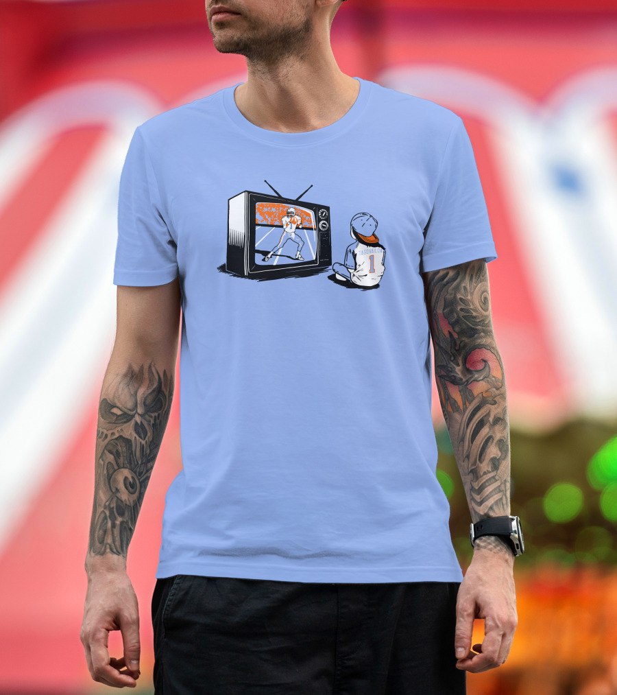 Vibz Idols Tagovailoa Football Fan Watching Retro TV T-Shirt